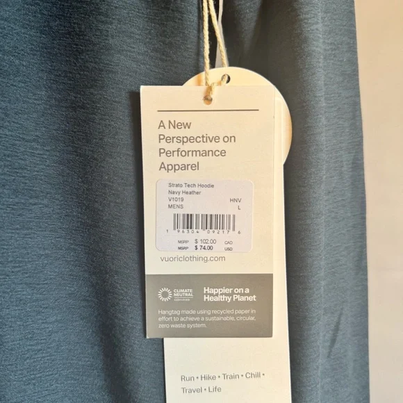 NWT • VUORI • Men’s Strato Tech Performance Hoodie • Navy Heather • Size Large - Picture 3 of 12